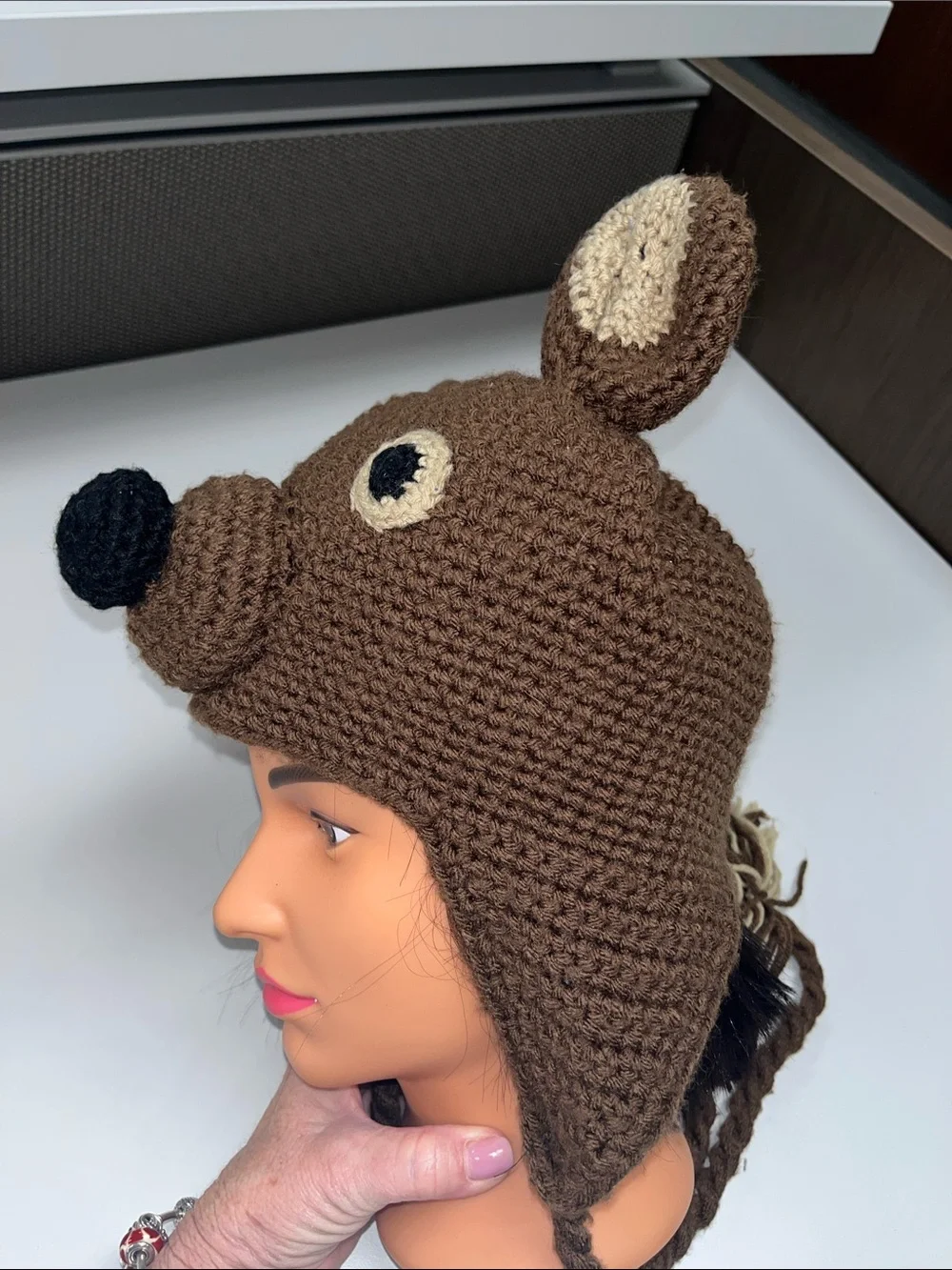 Source Unknown Brown Bear Crochet Earflap Hat with Beige Accents